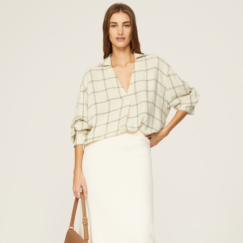 Vince V-Neck Long Sleeve Wool Blend Blouse